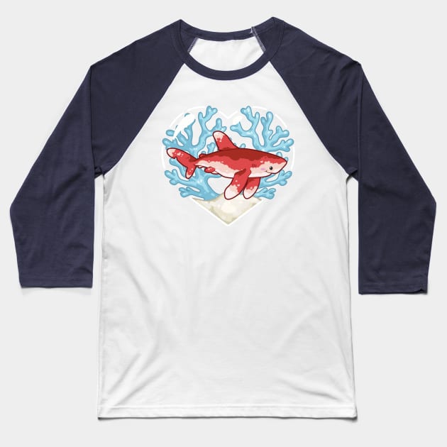 PECK, the Oceanic Whitetip Shark Baseball T-Shirt by bytesizetreasure